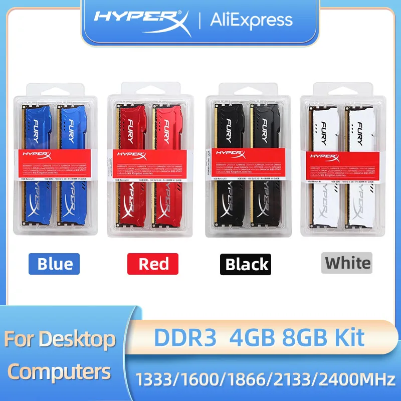 

HyperX Fury Memoria DDR3 Ram 8GB 4GB Kit 1333MHz 1600MHz 1866MHz 2133MHz 2400MHz DIMM Ram PC3-12800 14900 Desktop Memory DDR3