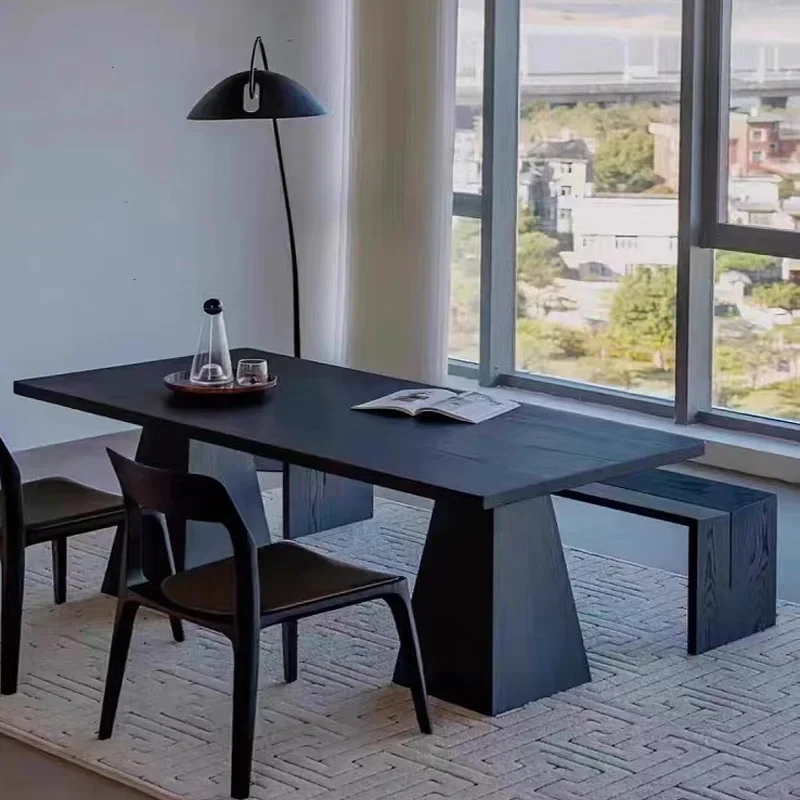 Черный обеденный стол из массива дерева новый классический многофункциональный