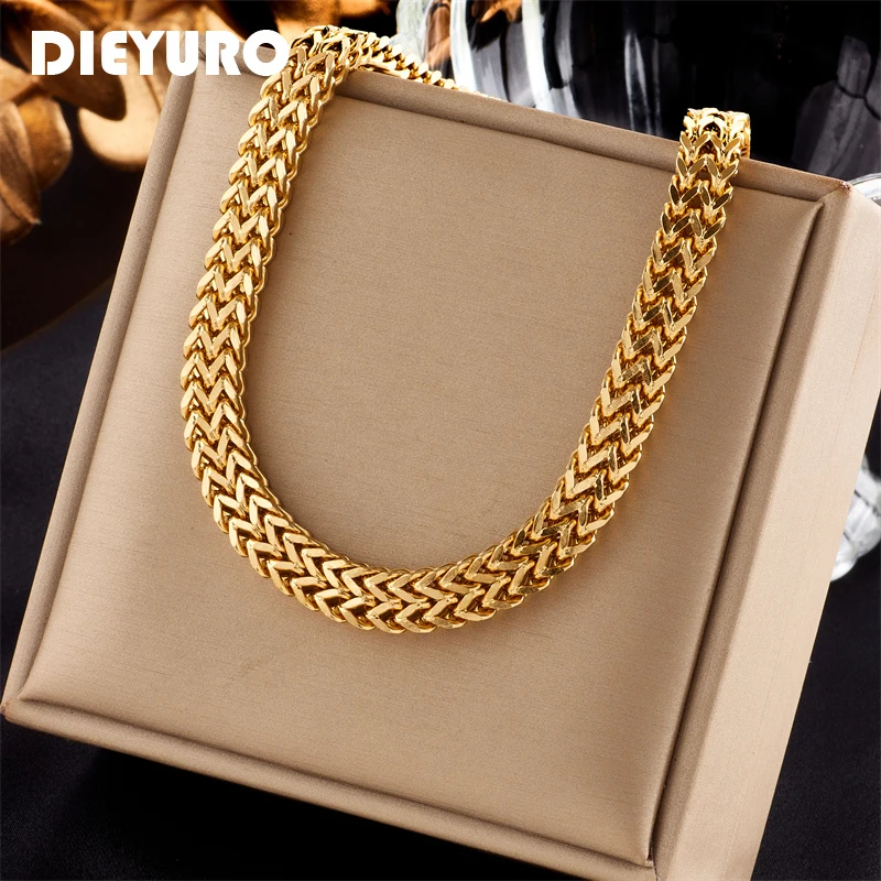 

DIEYURO 316L Stainless Steel Thickened Bold Link Chain Choker Necklace For Women New Punk Girls Gold Color Hip Hop Jewelry Gifts