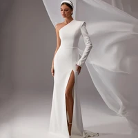 eightree sexy wedding dresses 2022 white one shoulder high split bride dress simple mermaid wedding evening prom gowns plus size