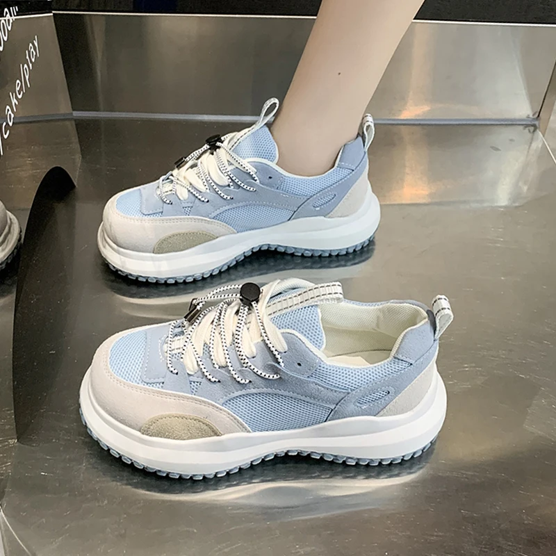 

Кроссовки женские из сетчатого материала, на шнуровке, из ПУ кожи