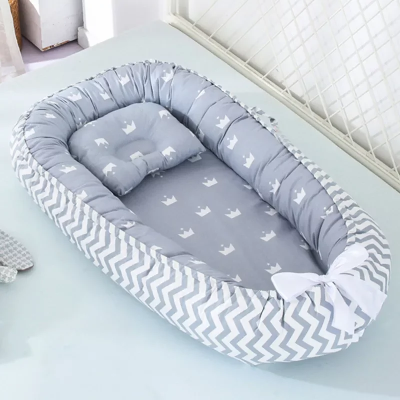 

85*50cm Baby Nest Bed with Pillow Portable Crib Travel Bed Infant Toddler Cotton Cradle for Newborn Baby Bed Bassinet Bumper