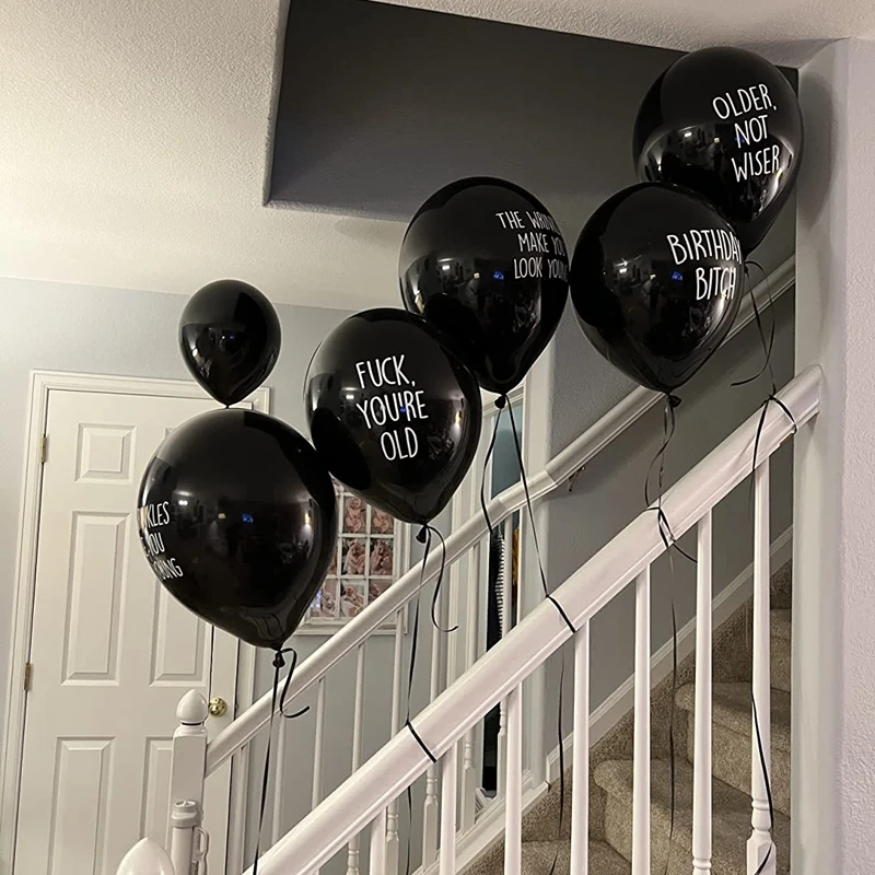 

10Pcs Black Abusive Funny Balloons Old Age Adult Rude Latex Air Globos Birthday DIY Decoration Happy Fucking Birthday Bitch