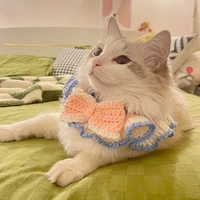 handmade cat bib bow cat outfit small dog saliva towel bichon puppet cat english short teddy corgi kitten accessories cat collar