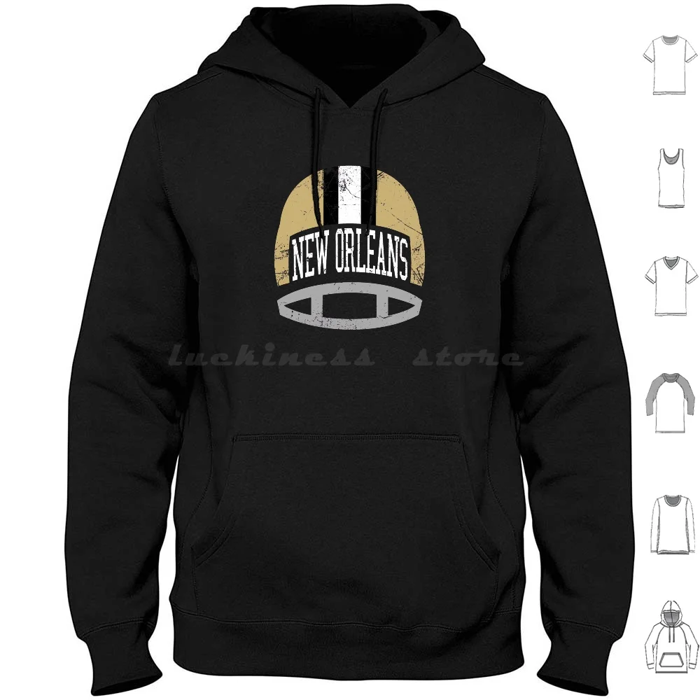 New Orleans Retro Helmet-Black Hoodie cotton Long Sleeve Dem Saints Who Dat Big Easy Nola Vintage Retro Drew Brees