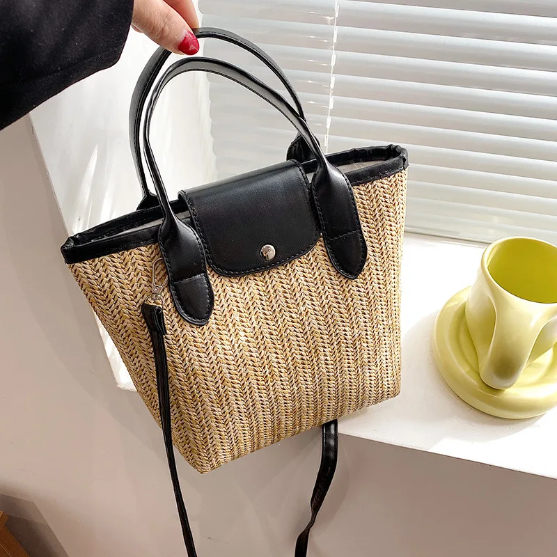 

2022 Spring New Women's Woven Handbags Fashion Large-Capacity One-Shoulder Cross-Body Bag Solid Color Ladies Bag