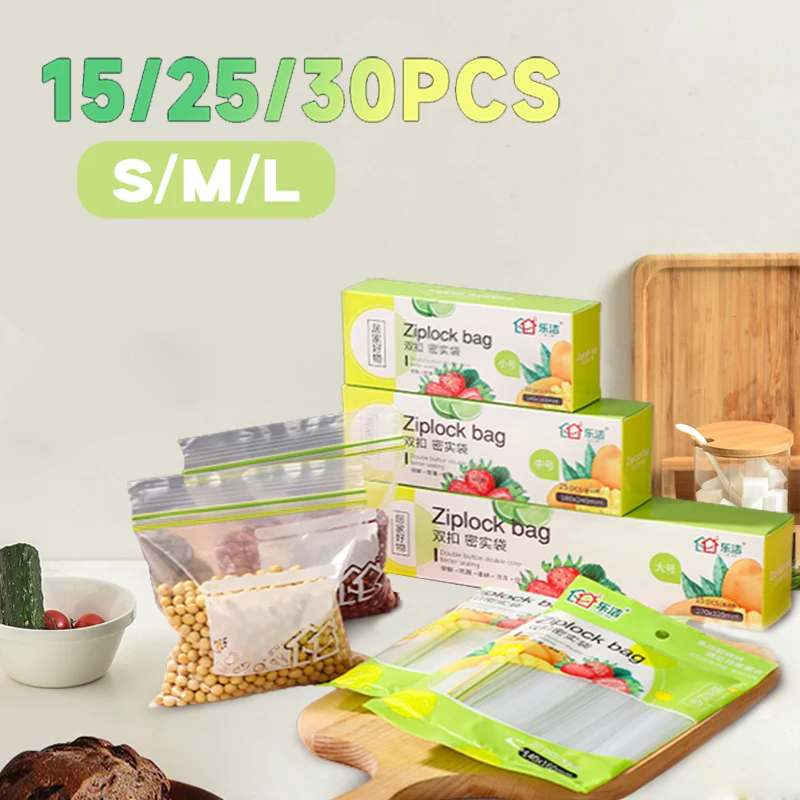 

15/25/30PCS Kitchen Food Storage Fresh-keeping Bag Reusable Leakproof Container Fruit and Vegetable Sealed Bag