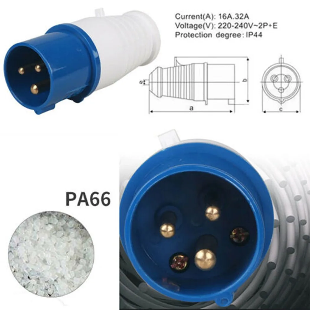 

240V 16A 3 Pin Blue Industrial Waterproof Plugs& Socket Male/Female IP44 2P For Caravan Motorhome Trailer Truck Yacht