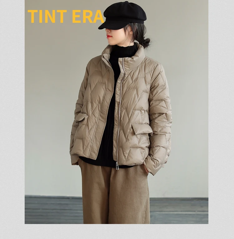 

Женский осенне-зимний пуховик TINT ERA, новинка 2022, корейская мода, теплый свободный, тонкий, белый утиный пух, в стиле ЭКГ, пальто с воротником-стойкой