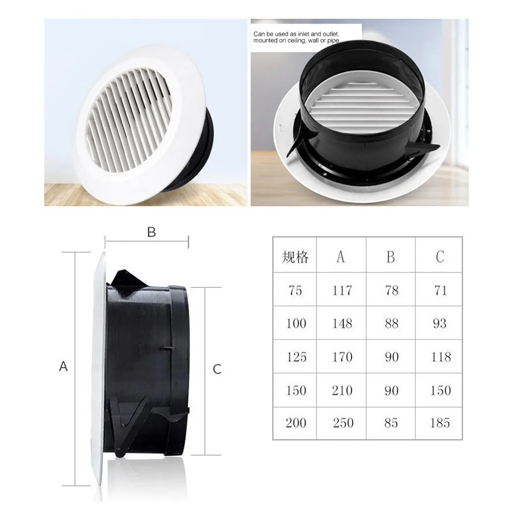 

75-200 мм круглая крышка для вентиляционной решетки, крышка для внутренней вентиляции, трубки для ванной/кухни/офиса, отсоединяющаяся вентиляция