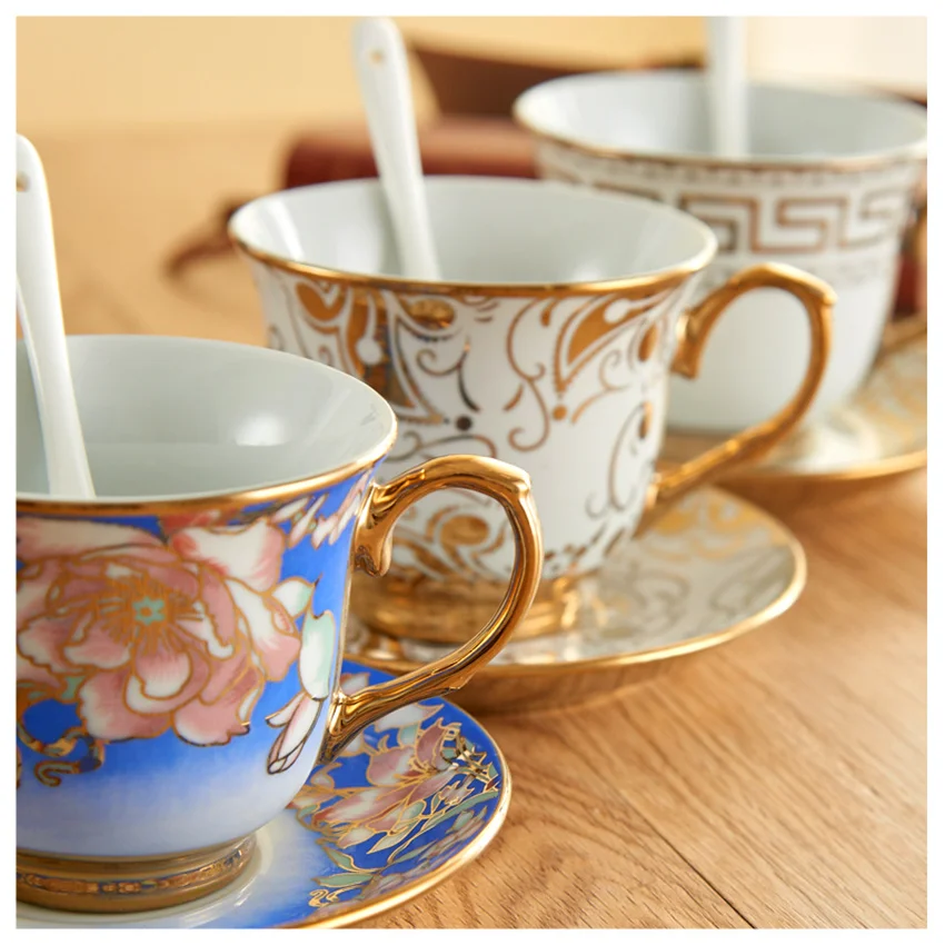 

Europe Porcelain Coffee Cup And Saucer sets Classic Ceramic Tea cup Espresso Cup Milk cup Fashion home Decoration accessories