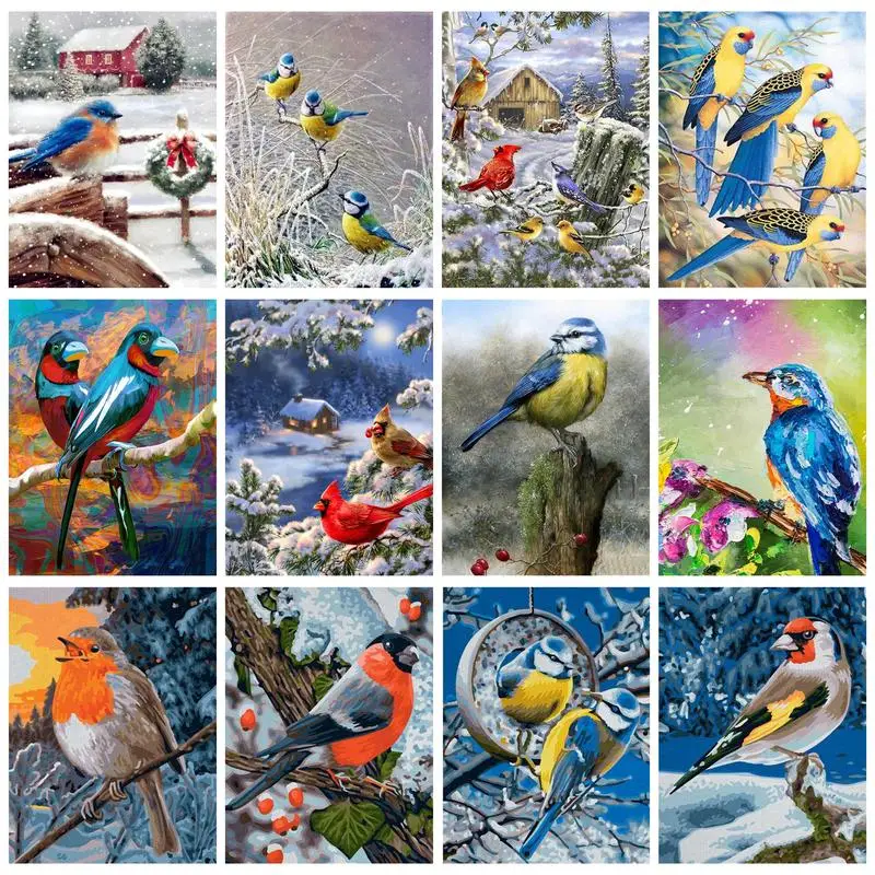 

GATYZTORY Oil Paint By Numbers For Adults Winter Birds Sparrow Coloring On Numbers Unique Gift Artwork On Canvas Handpainted
