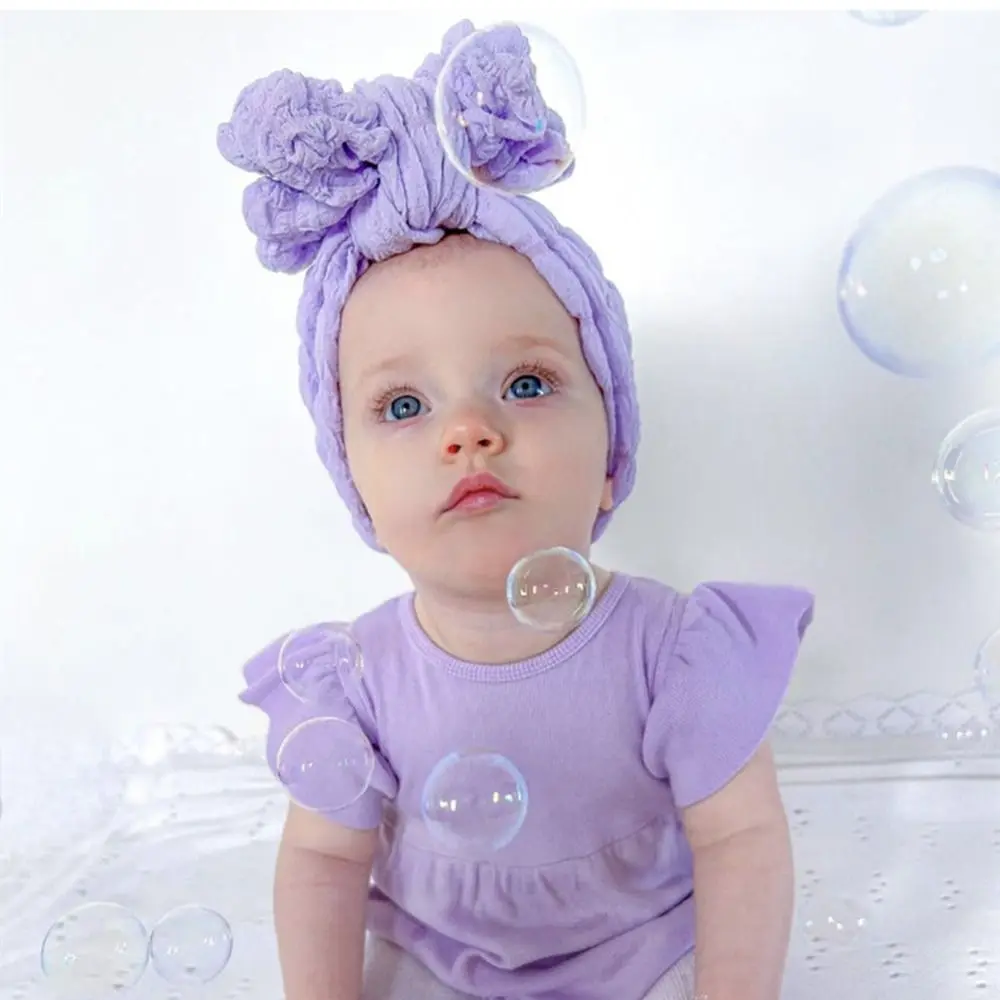 

Lovely Comfortable Solid Color Double Layer Bows Headgear Headwear Summer Kids Turban Knitted Hair Band Baby Headband Headdress