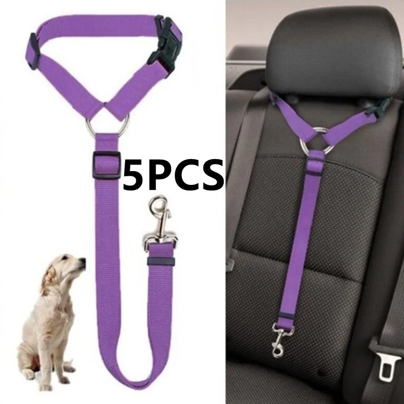 

5PC Solid Two-in-one Pet Car Seat Belt Lead Leash BackSeat Safety Belt Adjustable Harness for Kitten Dogs Collar Pet Accessories