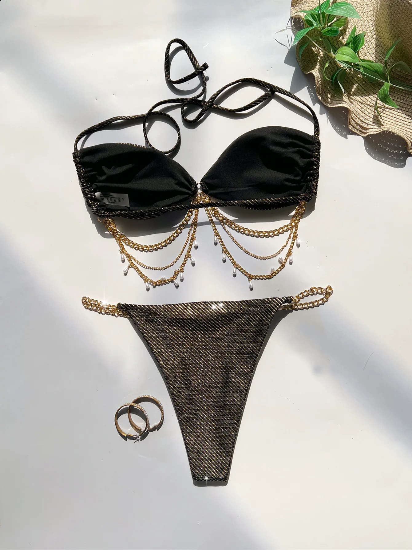 Сексуальные комплекты бикини-бандо в металлическую полоску из двух частей