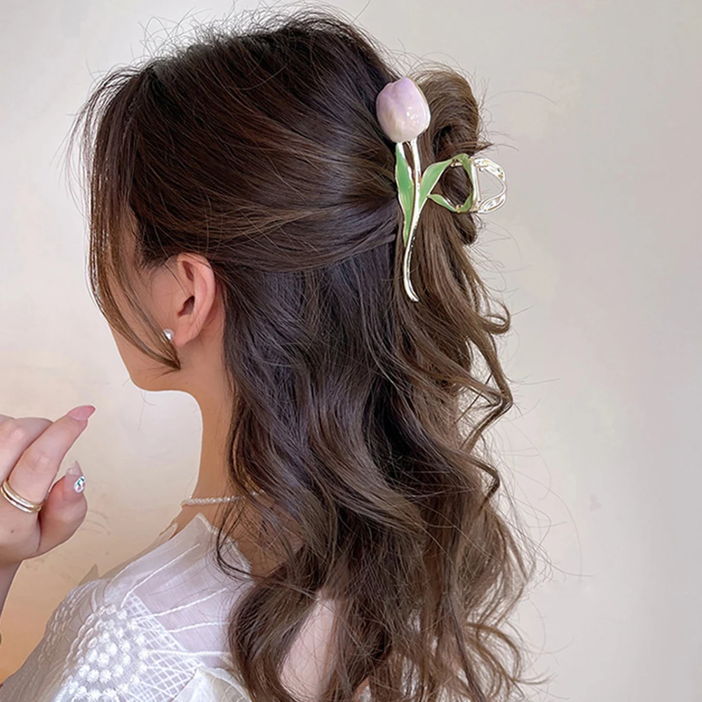

Tulip Flower Metal Grab Clamps Hair Claws For Women Girls Wedding Female Ponytail Barrettes Headdress Hair Accessories