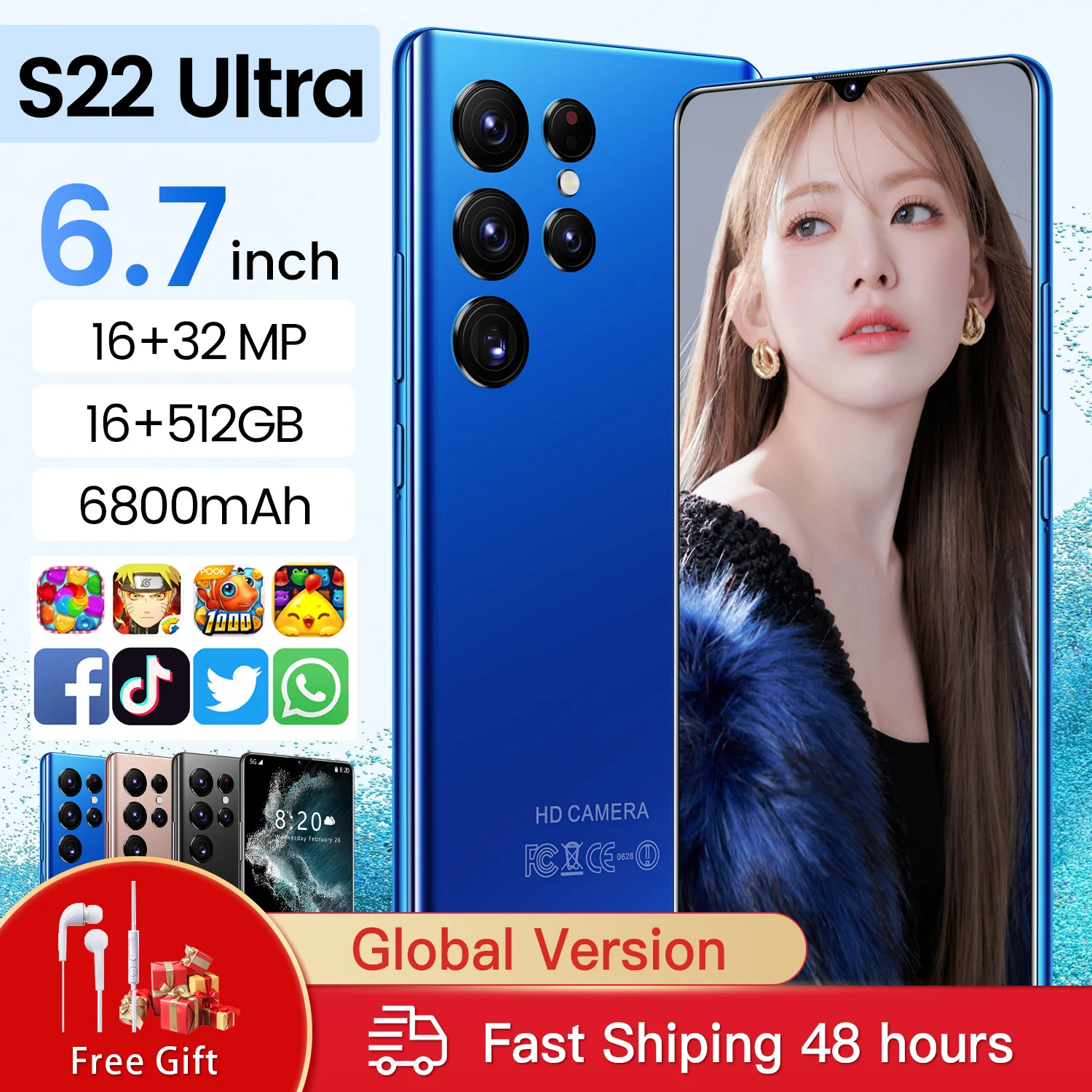 

Смартфон S22 Ultra, 6,7 дюйма, 6800 мАч, MTK6889, 16 + 512 ГБ, 16 + 32 МП