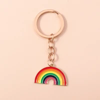 new cute rainbow keychain colorful arched line key ring enamel key chains for women girl summer gifts diy handmade jewelry gifts