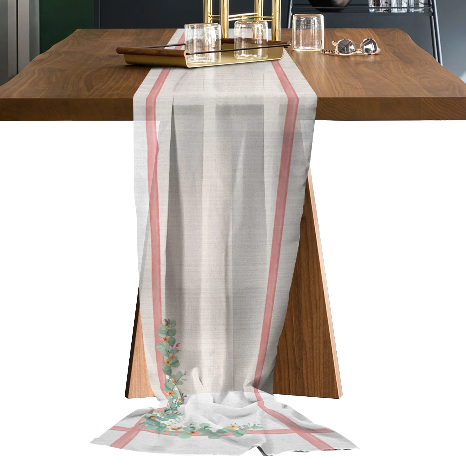 

Простой шифоновый стол с Пасхальной текстурой и растительными краями, Сервировочная дорожка для кухни, гостиной, свадебного стола, марлева...