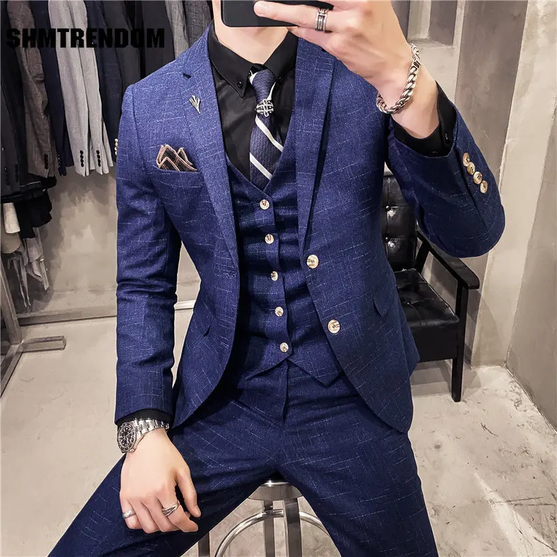 

6XL 7XL (Jacket+Vest+Pants) Men Groom Wedding Dress High-End 3 Pieces Male Fashion Tuxedo Business Suits Casual Blazers Trousers