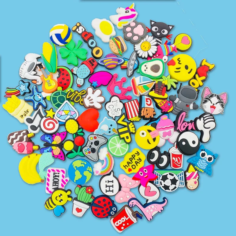 Random 50-100Pcs/Set Cute Jibz Cartoon Character Shoes Accessories Buckle Wholesale Charms Animal Pvc Unisex Kids Birthday Gifts