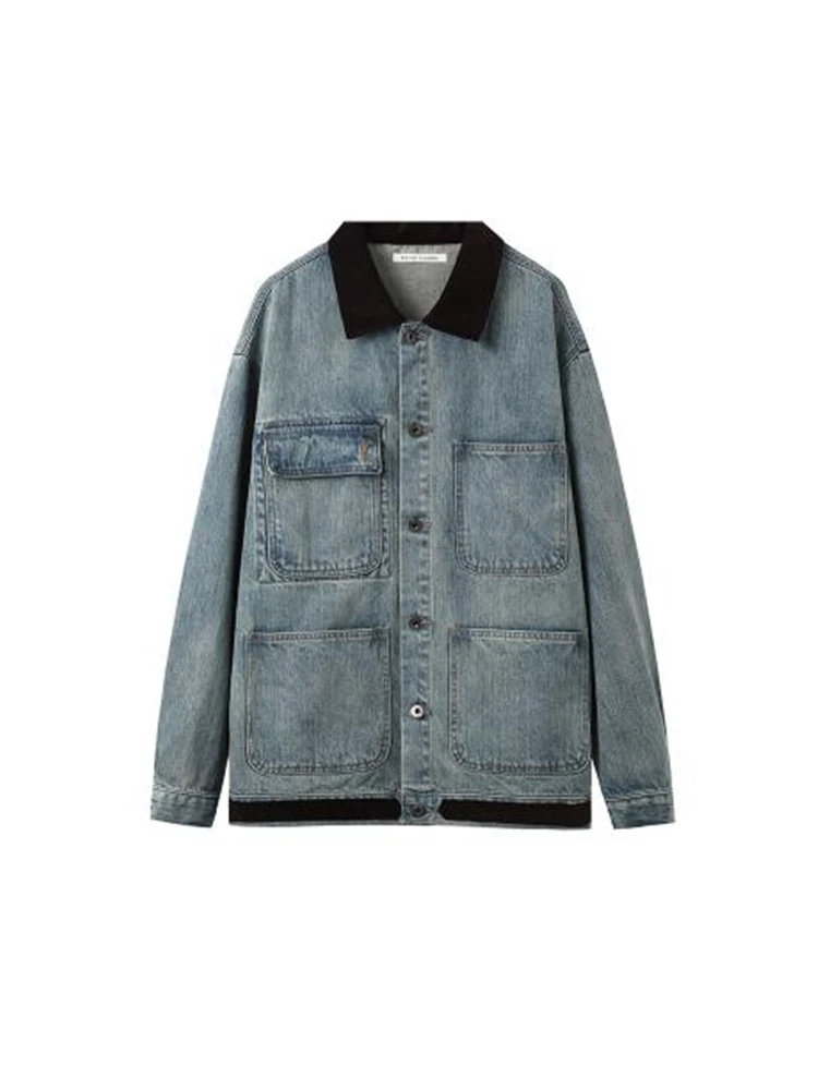 

Женская джинсовая куртка с отложным воротником, свободная однобортная Джинсовая Верхняя одежда в стиле ретро с длинным рукавом, Осень-зима