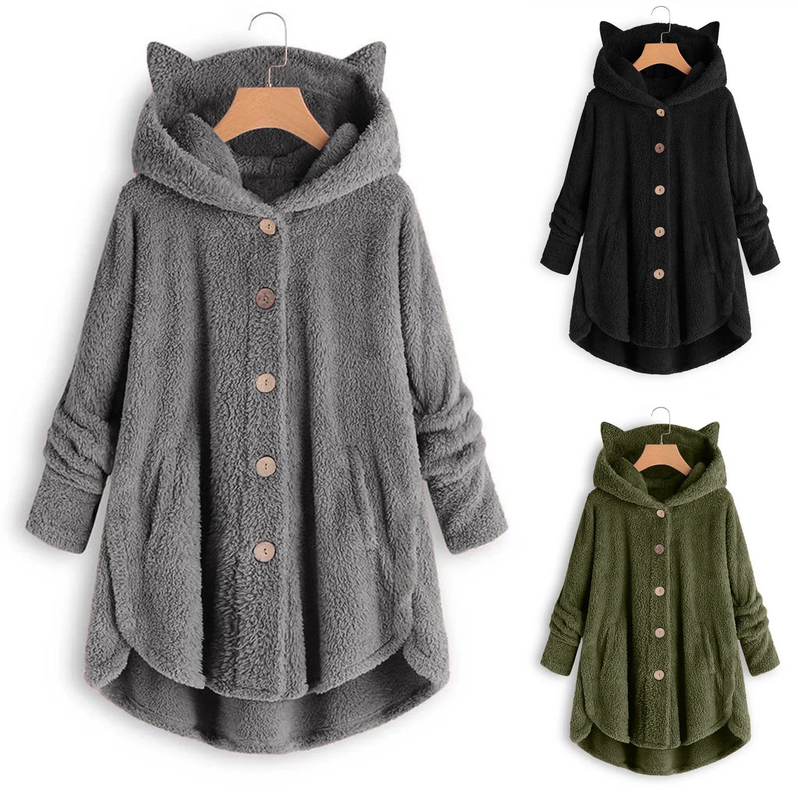 

Fall/Winter New Fashion Women's Button Plush Top Irregular Solid Color Jacket
