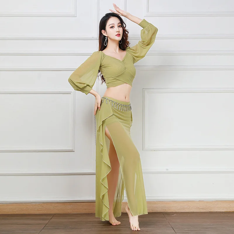 Женский костюм для танцев Bellydance летний тренировок юбка-топ танцевальная одежда