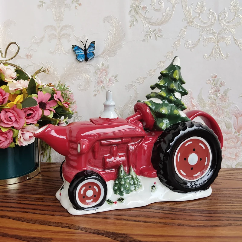 

Christmas Tree Ceramic Sculpture Car Teapot Coffee Pot Present Crafts Room Decoration Living Room Porcelain Figurine