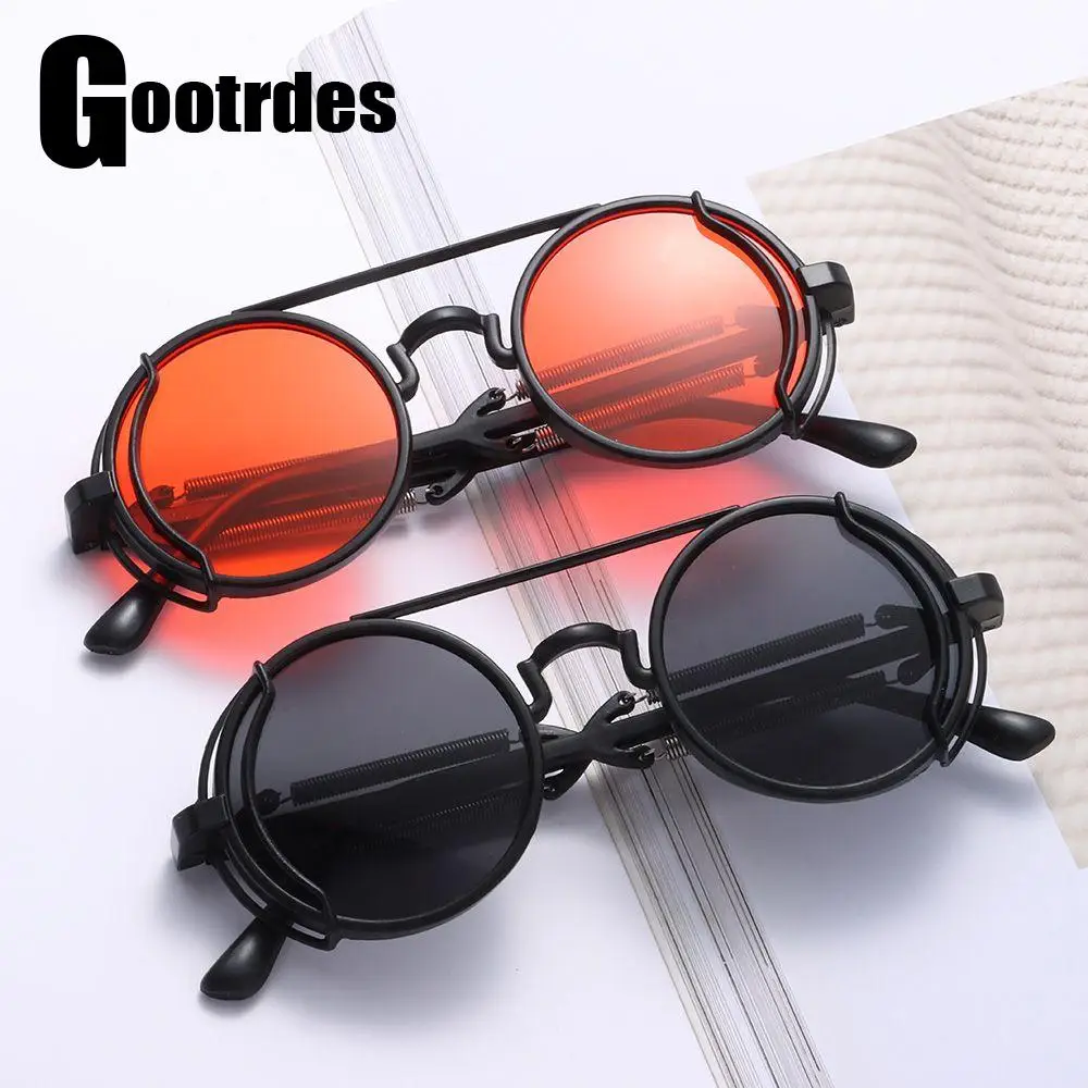 

Модные солнцезащитные очки в стиле ретро стимпанк с двойными дужками и защитой UV400, солнцезащитные очки, зеркальные стильные очки