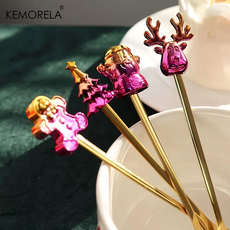 KEMORELA Рождественская Тема Ложки Из Нержавеющей Стали 2/4/6 Комплект Искусственный