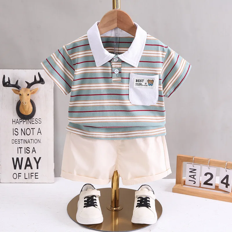 

Boys Clothes Set 2023 New Boys' Summer Clothes Baby Striped Cartoon Two-piece Set Boys Summer Sets Clothing 1 2 3 4 Years Old