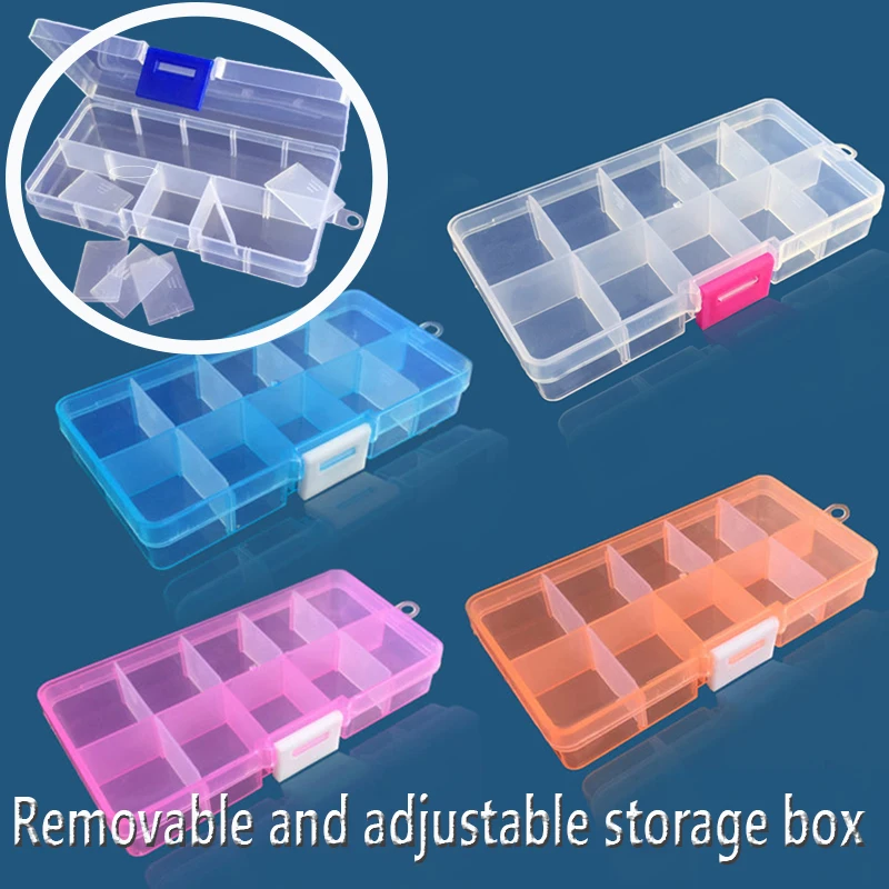 

10slot Plastic Colorful Storage Jewelry Box Compartment Adjustable Tool Container For Bead Earring Box For Jewelry Rectangle Box