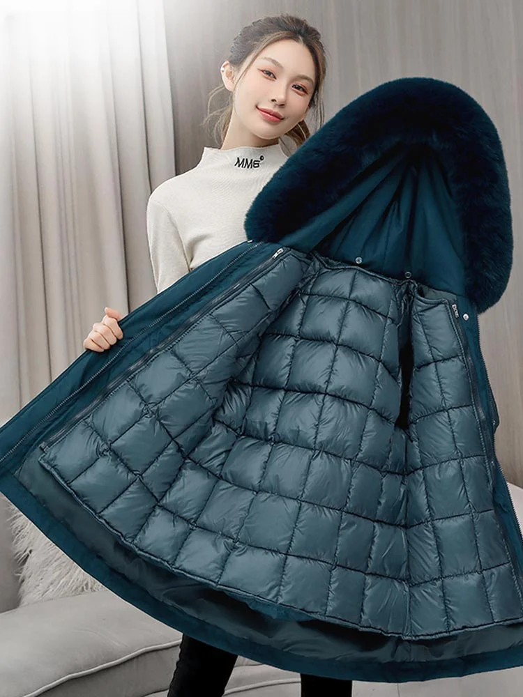 MEILLY DOLPHIN -30 Degrees Removable Liner Cotton Padded Winter Big Fur Jacket Women Loose Warm Hooded Parkas Coat Down Jacket