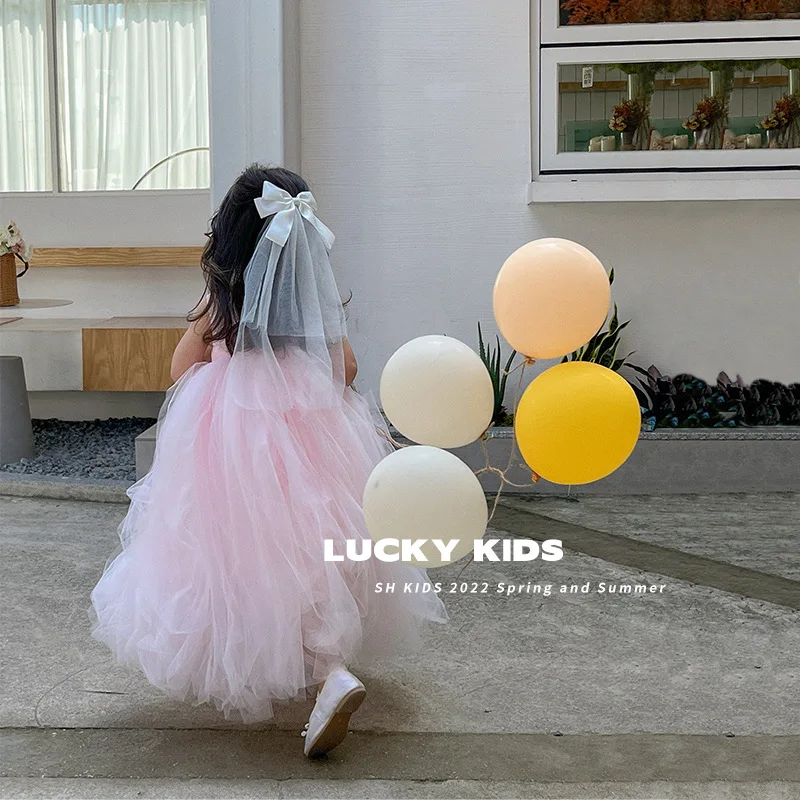 

Children Clothing 2023 Girls Spring Dress Gauze Princess Elegant Temperament Birthday Sweet Solid Cute Fairy Casual Dress Girls