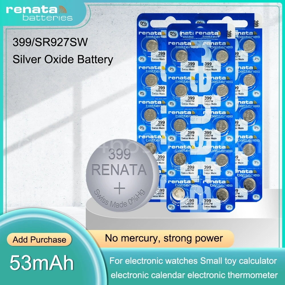 Аккумулятор для часов Renata 399 SR927SW AG7 LR927 LR57 SP395 LR927W 1,55 в, оксид серебра, Сделано в швейцарской пуговице