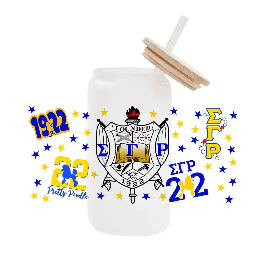 Campus Sodality SgRho For Libbey 16oz Can Glass 3D Водонепроницаемая УФ DTF Кофейная банка Wrap