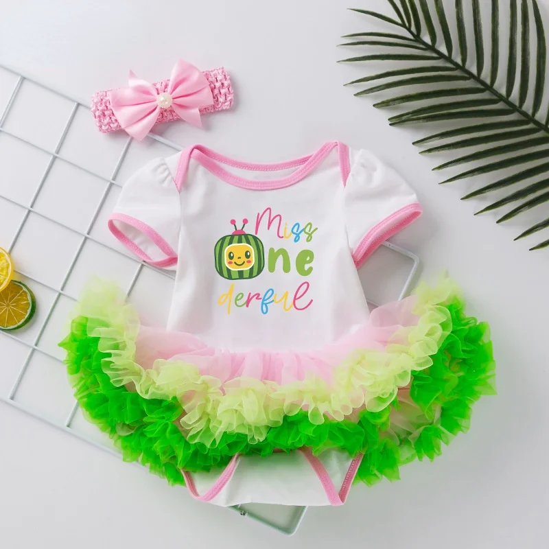 

Детский комплект из двух предметов, обруч для волос с бантом и жемчужинами и коротким рукавом, с рисунком арбуза и надписей