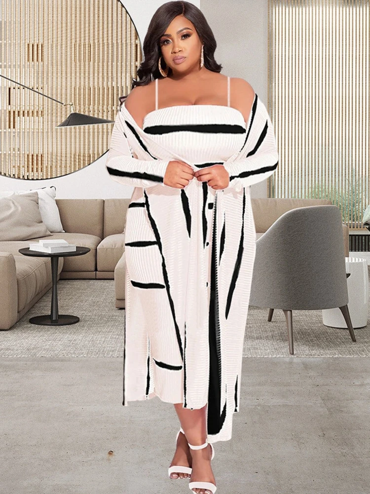 

4XL 3XL Plus Size Dresses Women's Clothing 2 Piece Set Corset Mujer Autumn Winter New Casual Oversize Maxi Dress Big Size