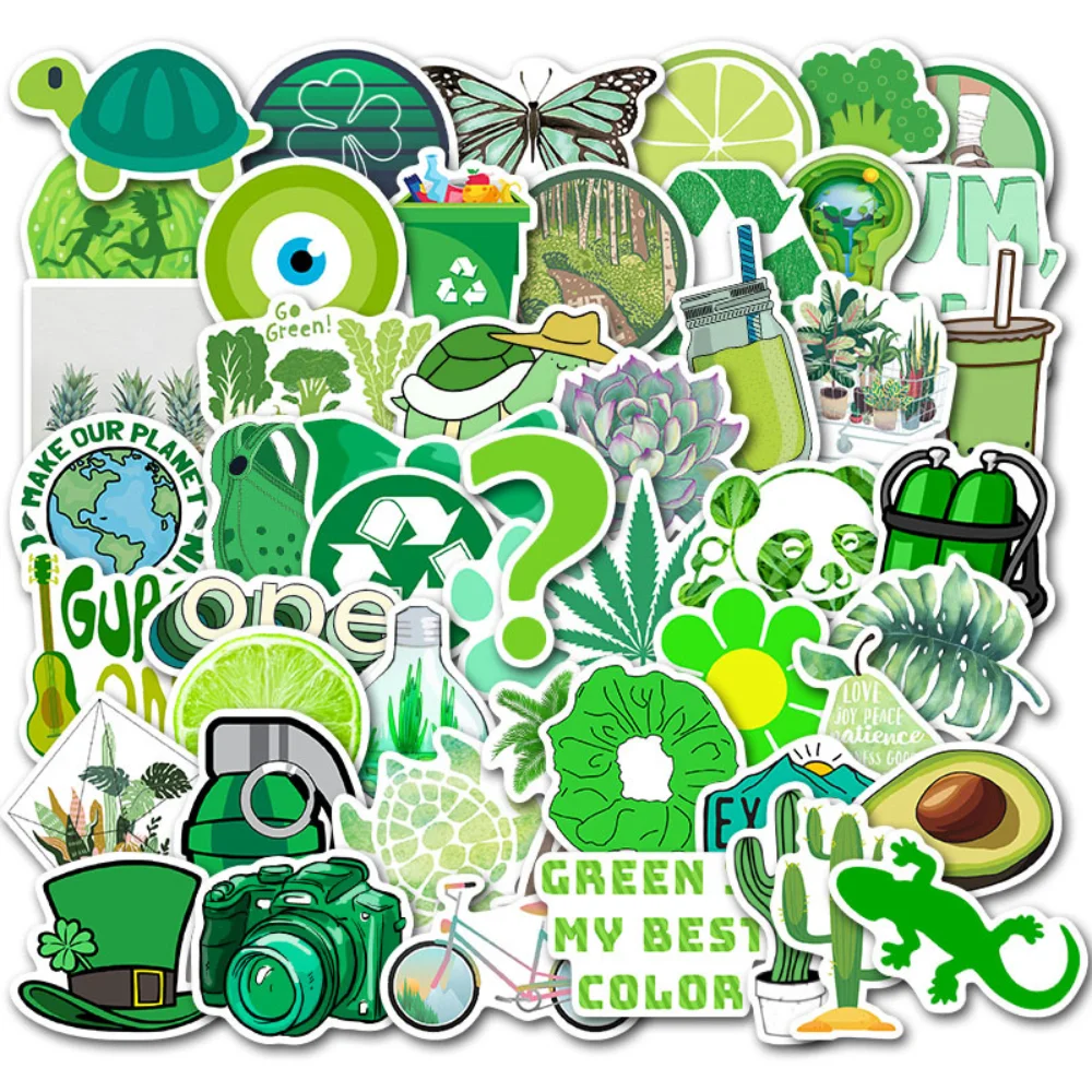 

50PCS Stickers Green Environmental Protection Waterproof Vsco Girls Stickers For On Laptop PC Phone Suitcase Luggage Toy Sticker