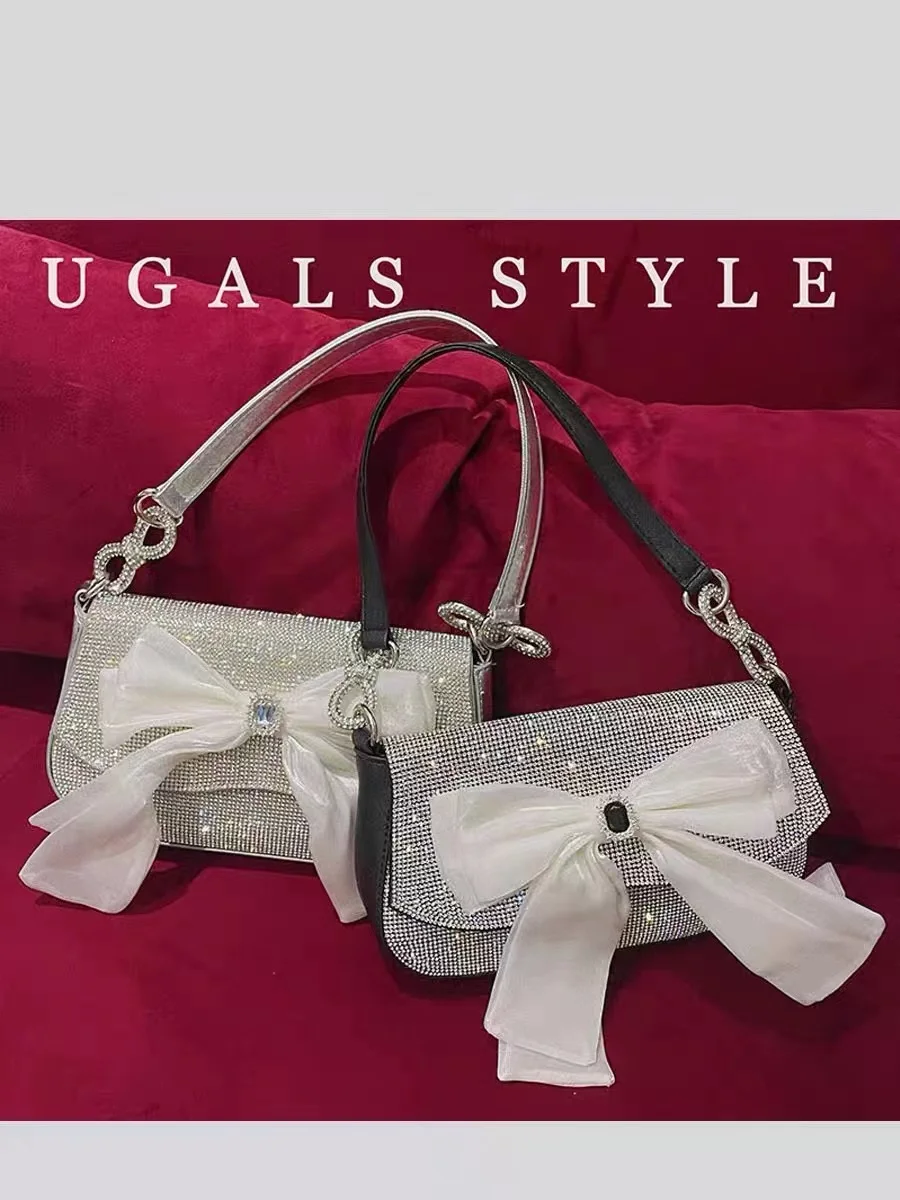 

Silk Satin Bow Women Handbag Glitter Shiny Rhinestones Diamond Evening Bag Wedding Party Clutch Purse Shoulder Crossbody Bag
