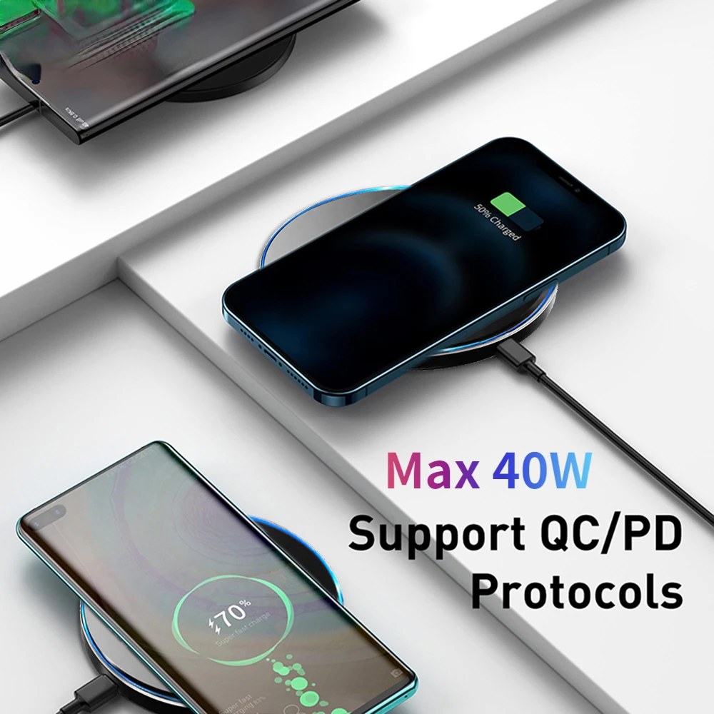 

40W Fast Qi Wireless Charger Pad for iPhone 13 12 11 Pro Max For Samsung S21 S20 S10 S9 S8 Wireless Charging Quick Adapter