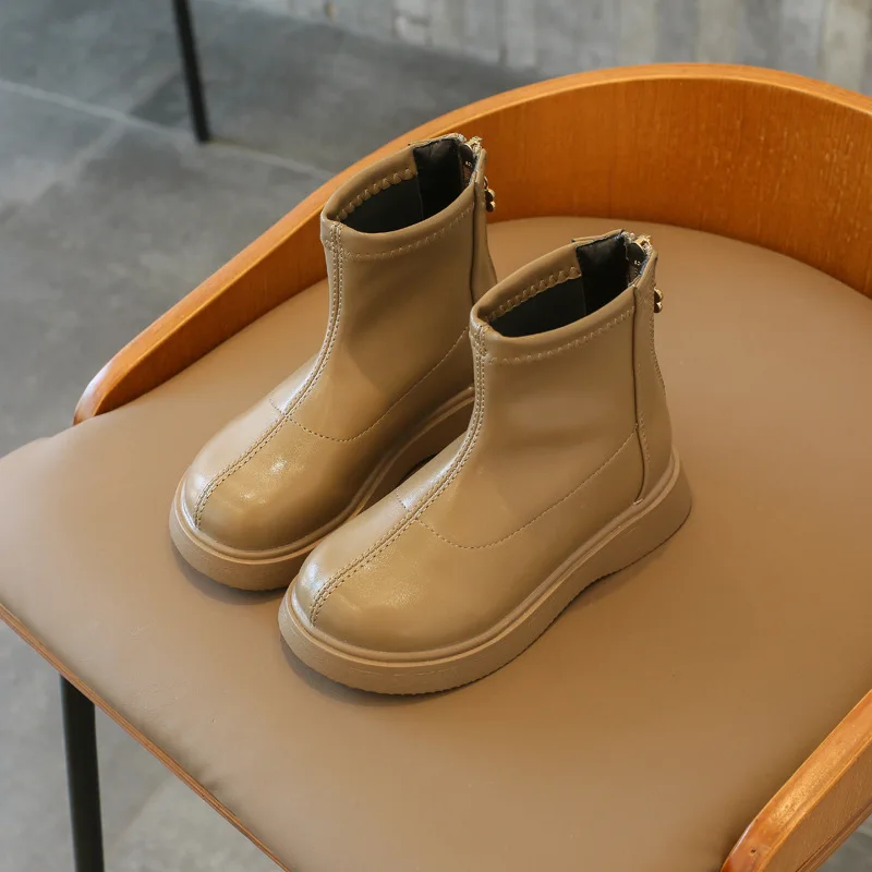 

Leather Children Shoes Boys Girls Solid Color Bootie Fashion Soft Baby Short Boots Comfortable Anti-slip Kids Leisure Boots