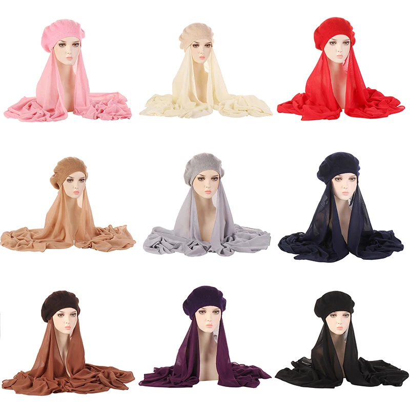 

Flat Caps Hats Chiffon Beret Hats Classic Elegant Solid Color Headband Cap Women Turban Neck Scarves Scarf Shawl Neckerchief