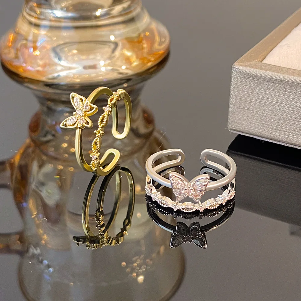 

Dainty Butterfly Ring for Women Trendy Butterfly Shaped Adjustable Opening Inlaid Zircon Rings Gift for Girlfriends Jewelry 2023