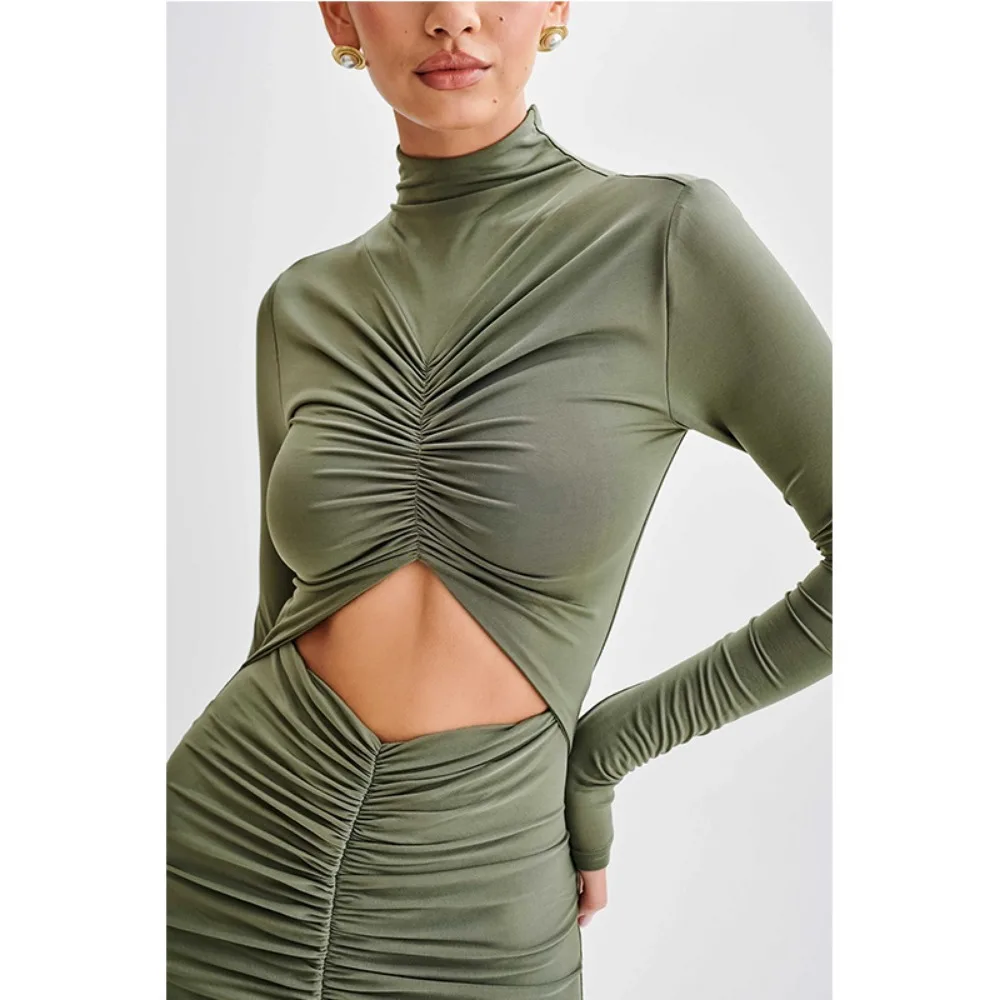 TWOTWINSTYLE однотонные ажурные утягивающие платья для женщин с высоким воротом и