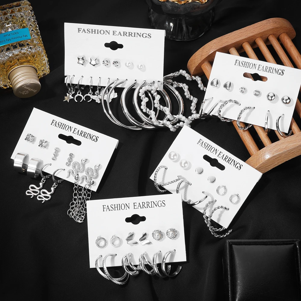 

FNIO Vintage Geometric Silver Color Metal Earrings Set For Women Punk Dangle Drop Earrings 2022 Trend Set of Earrings Jewelry