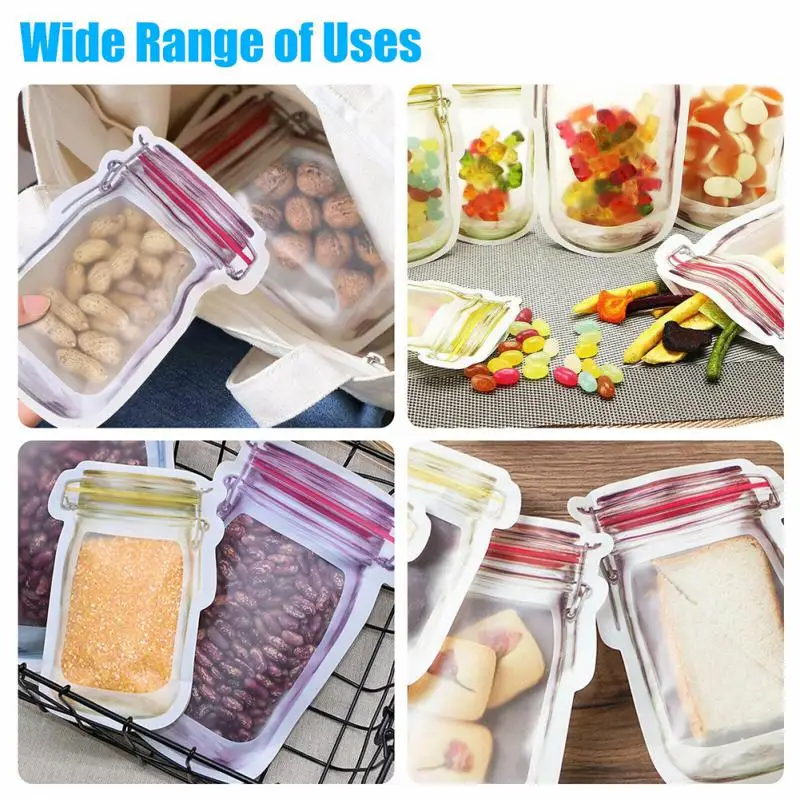 

4 Sizes 40PCS Mason Jar Bags Portable Zip Lock Seal Bags Fresh Keeping Food Organizer Nut Cookies Snack Storage Bags Kitchen