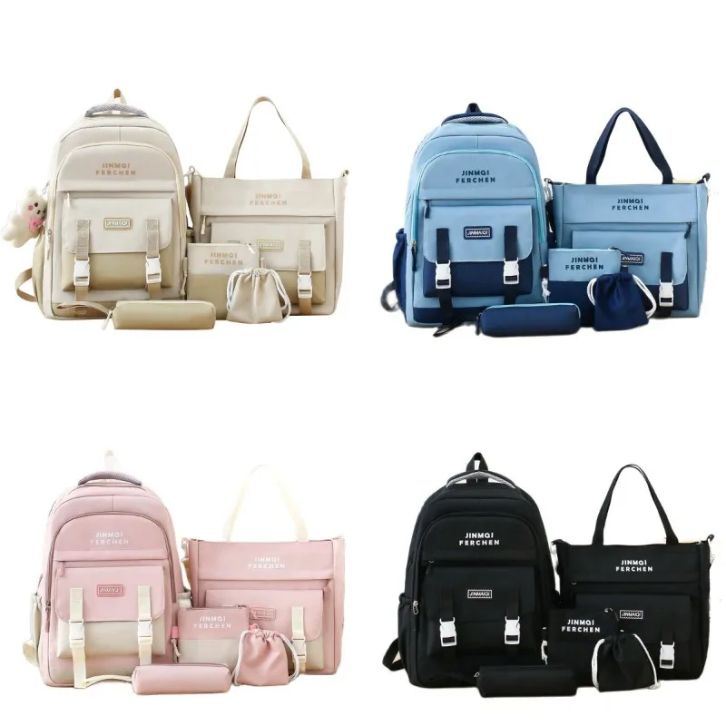 

3-9 Grade Student Backpack Suit Bag Lightweight Large-capacity Backpack Five-piece Set Teenage Girl Schoolbag Book Bag Mochila
