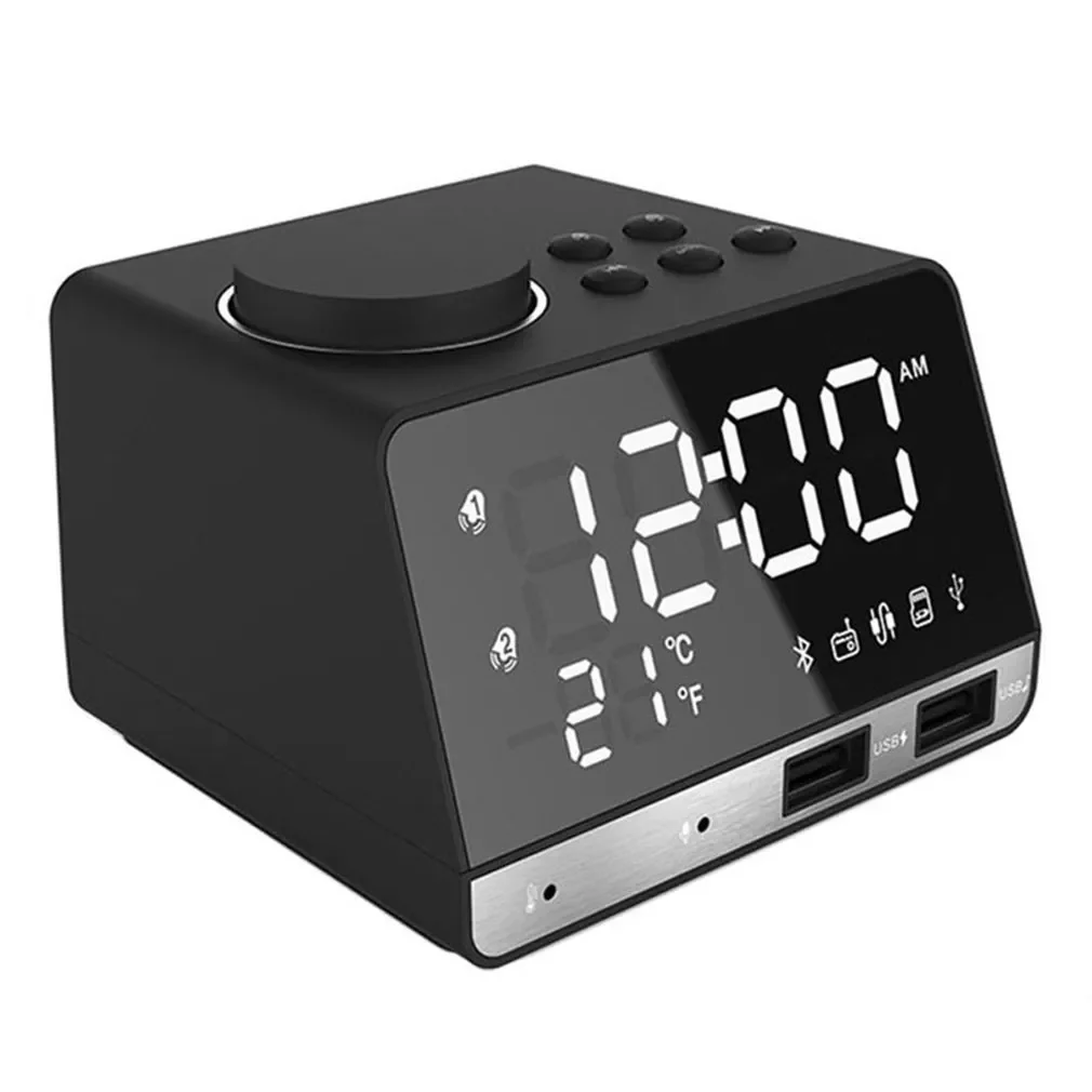 

Bluetooth 4.2 LED Digital Alarm Clock Speaker Electronic LED Mirror Screen Dual USB Alarm Clocks FM Radio Mp3 Player Clock
